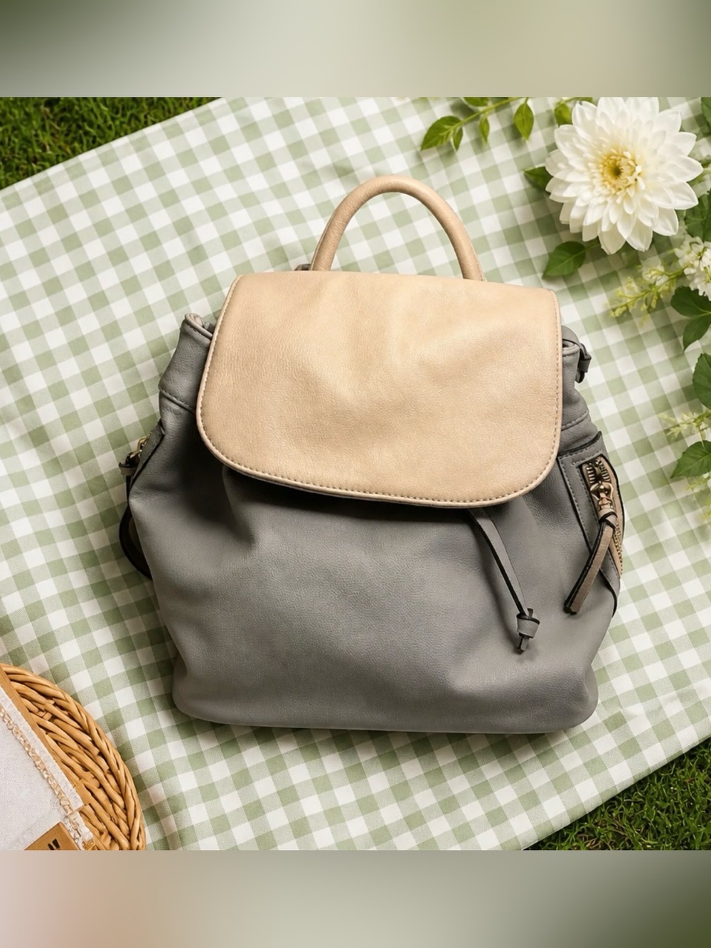 Indigo Cream and Gray Women's Purse Backpack Used